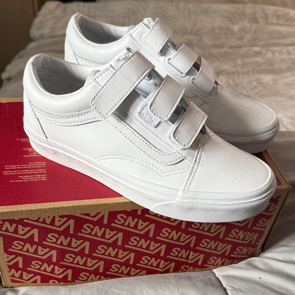 Vans Kids All-White Velcro Sneakers